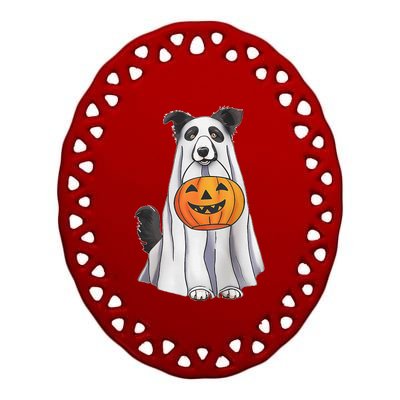 Border Collie Ghost Pumpkin Halloween Costume Fall Ceramic Oval Ornament