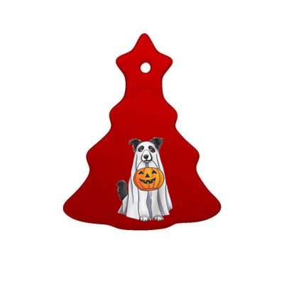 Border Collie Ghost Pumpkin Halloween Costume Fall Ceramic Tree Ornament