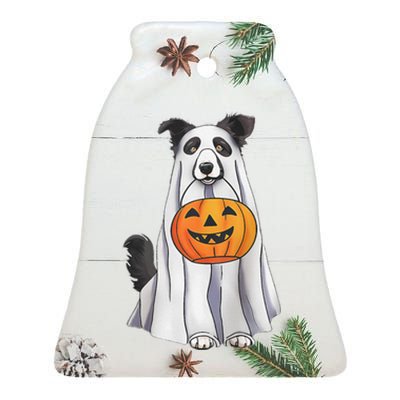 Border Collie Ghost Pumpkin Halloween Costume Fall Ceramic Bell Ornament