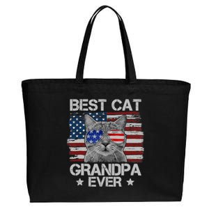 Best Cat Grandpa Ever American Flag Patriotic 4th Of July Cotton Canvas Jumbo Tote