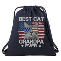 Best Cat Grandpa Ever American Flag Patriotic 4th Of July Drawstring Bag