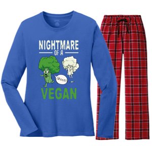 Broccoli Cauliflower Ghost Nightmare Of A Vegan Halloween Gift Women's Long Sleeve Flannel Pajama Set 