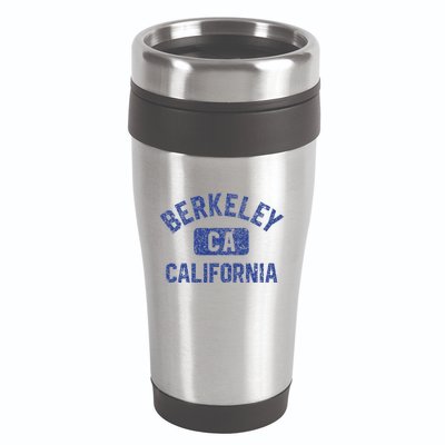Berkeley California Gym Style Yellow W Distress Blue Print 16oz Travel Tumbler