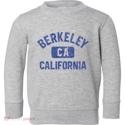 Berkeley California Gym Style Yellow W Distress Blue Print Toddler Sweatshirt