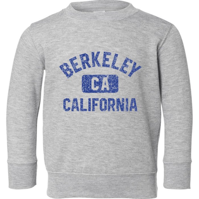 Berkeley California Gym Style Yellow W Distress Blue Print Toddler Sweatshirt