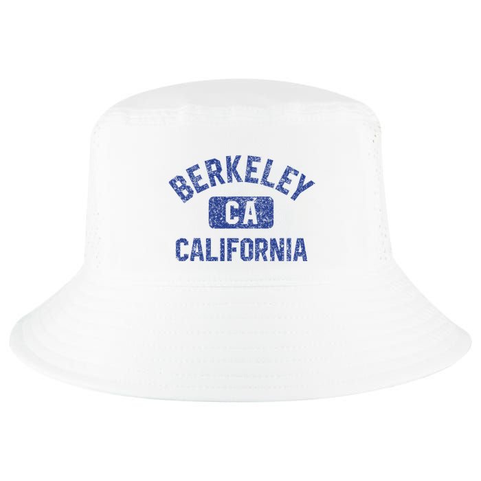 Berkeley California Gym Style Yellow W Distress Blue Print Cool Comfort Performance Bucket Hat