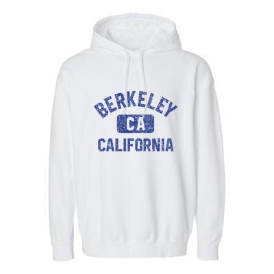 Berkeley California Gym Style Yellow W Distress Blue Print Garment-Dyed Fleece Hoodie