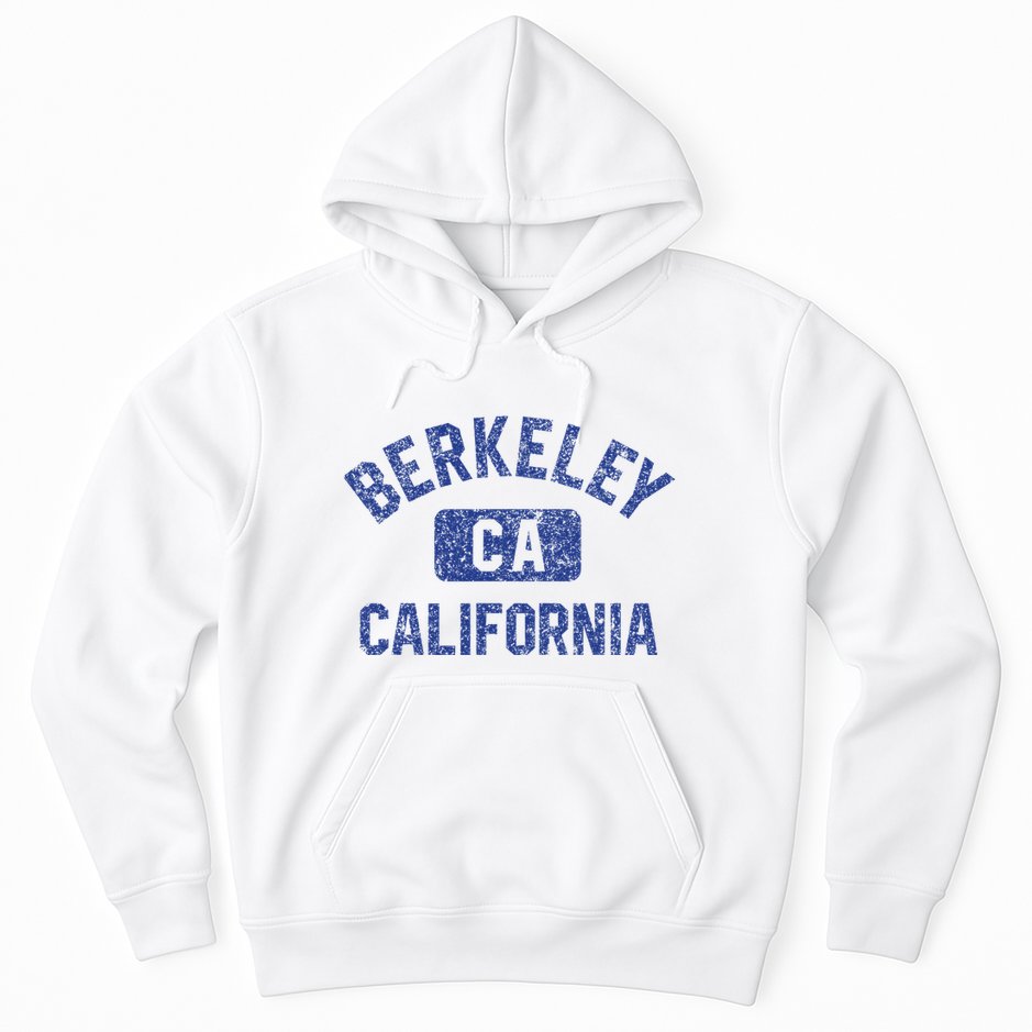 Berkeley California Gym Style Yellow W Distress Blue Print Hoodie