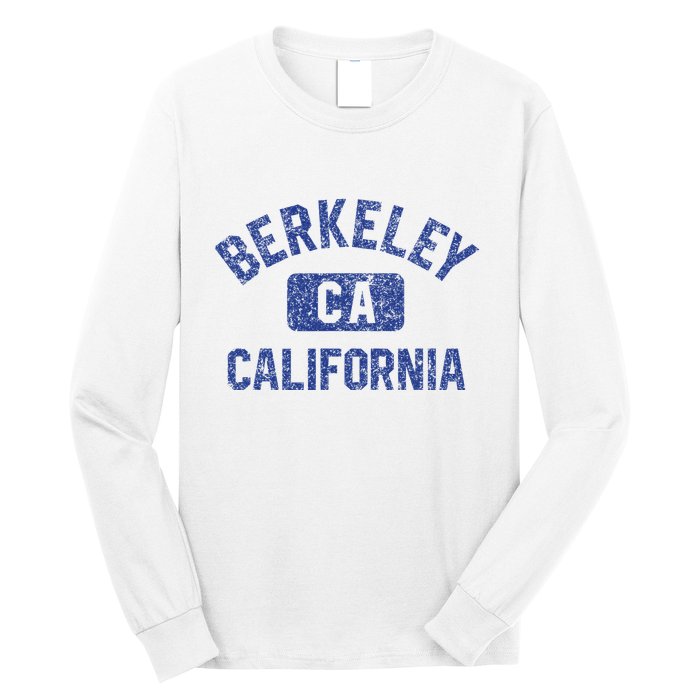 Berkeley California Gym Style Yellow W Distress Blue Print Long Sleeve Shirt