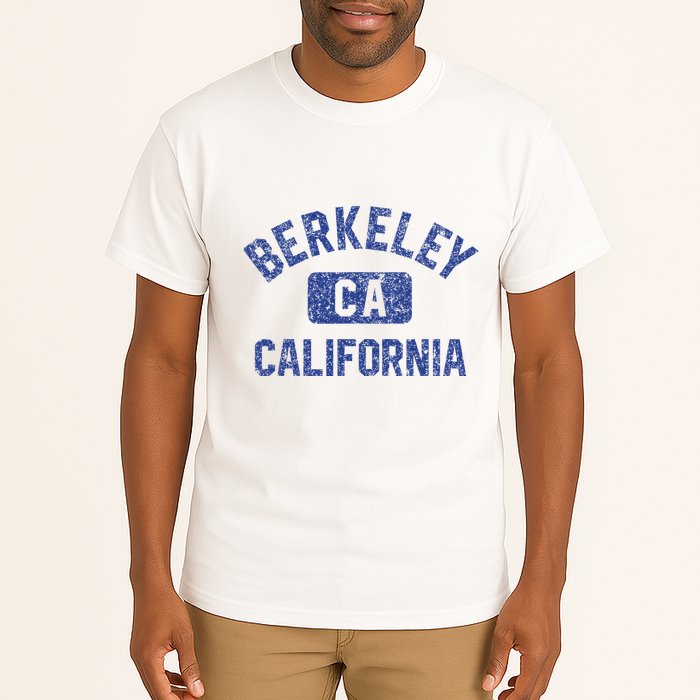 Berkeley California Gym Style Yellow W Distress Blue Print Tall T-Shirt