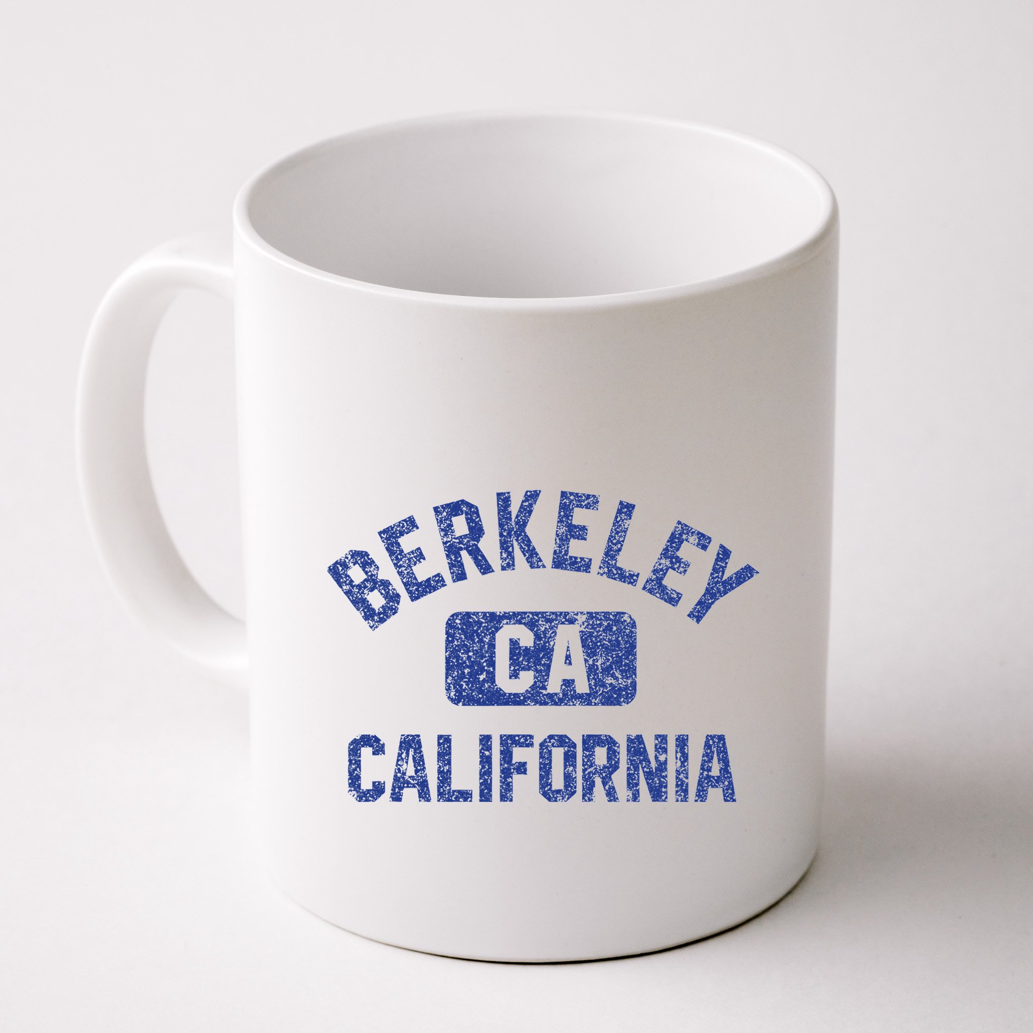 Berkeley California Gym Style Yellow W Distress Blue Print Mug