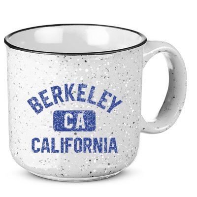 Berkeley California Gym Style Yellow W Distress Blue Print 15oz Campfire Ceramic Mug