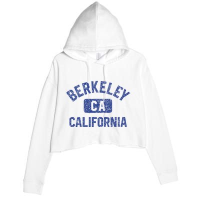 Berkeley California Gym Style Yellow W Distress Blue Print Crop Fleece Hoodie
