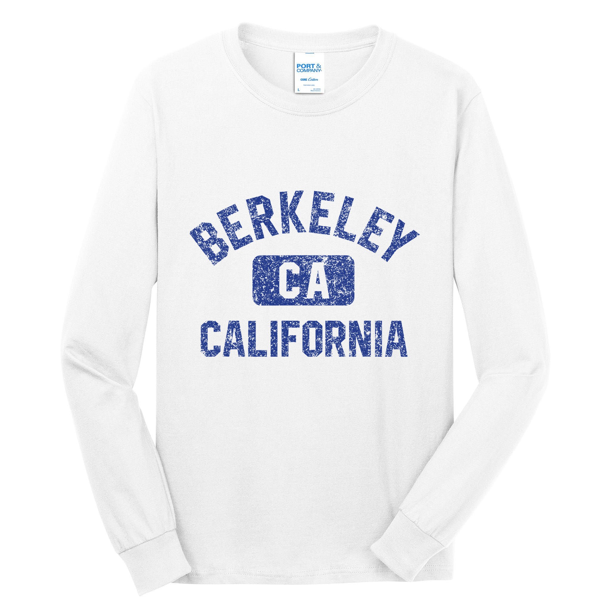 Berkeley California Gym Style Yellow W Distress Blue Print Tall Long Sleeve T-Shirt