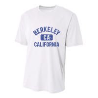 Berkeley California Gym Style Yellow W Distress Blue Print Youth Performance Sprint T-Shirt