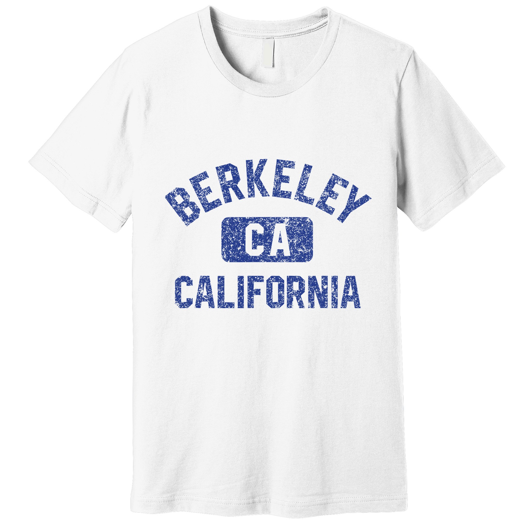 Berkeley California Gym Style Yellow W Distress Blue Print Premium T-Shirt