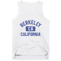 Berkeley California Gym Style Yellow W Distress Blue Print Tank Top