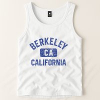 Berkeley California Gym Style Yellow W Distress Blue Print Tank Top