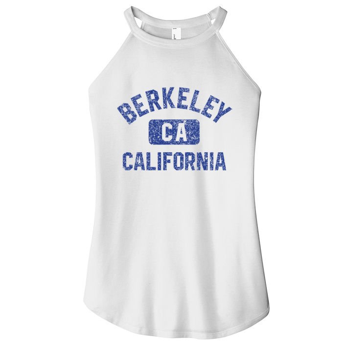 Berkeley California Gym Style Yellow W Distress Blue Print Women's Perfect Tri Rocker Tank