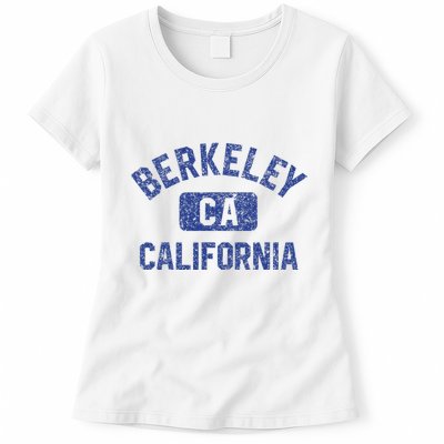 Berkeley California Gym Style Yellow W Distress Blue Print Womens T-Shirt