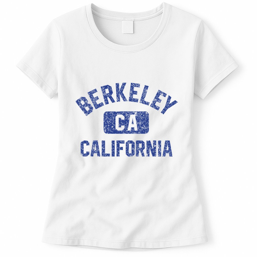 Berkeley California Gym Style Yellow W Distress Blue Print Womens T-Shirt
