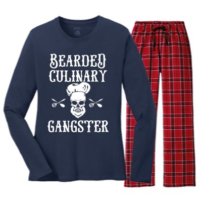 Bearded Culinary Gangster Vintage Cooking Guru Women's Long Sleeve Flannel Pajama Set 