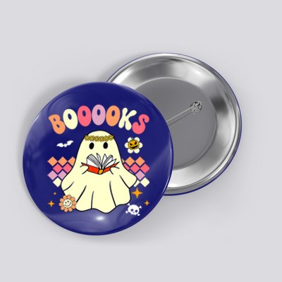 Booooks Cute Ghost Reading Books Groovy Halloween Costume Cool Gift Button