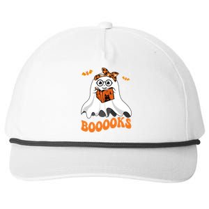 Booooks Cute Ghost Reading Library Books Halloween Teacher Gift Snapback Five-Panel Rope Hat