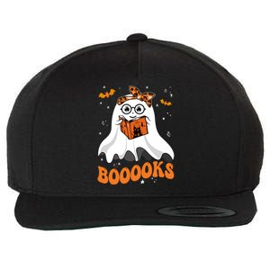 Booooks Cute Ghost Reading Library Books Halloween Teacher Gift Wool Snapback Cap