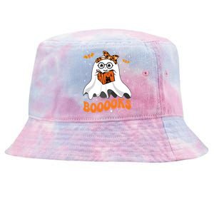 Booooks Cute Ghost Reading Library Books Halloween Teacher Gift Tie-Dyed Bucket Hat