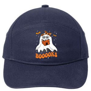 Booooks Cute Ghost Reading Library Books Halloween Teacher Gift 7-Panel Snapback Hat