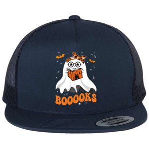 Booooks Cute Ghost Reading Library Books Halloween Teacher Gift Flat Bill Trucker Hat