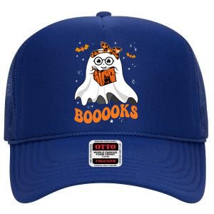 Booooks Cute Ghost Reading Library Books Halloween Teacher Gift High Crown Mesh Back Trucker Hat