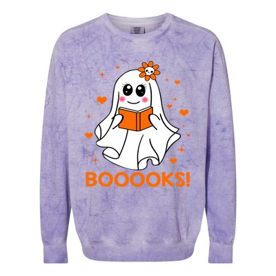 Booooks Cute Ghost Boo Reading Library Books Halloween Funny Gift Colorblast Crewneck Sweatshirt