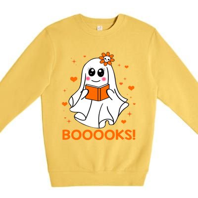 Booooks Cute Ghost Boo Reading Library Books Halloween Funny Gift Premium Crewneck Sweatshirt