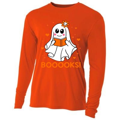 Booooks Cute Ghost Boo Reading Library Books Halloween Funny Gift Cooling Performance Long Sleeve Crew