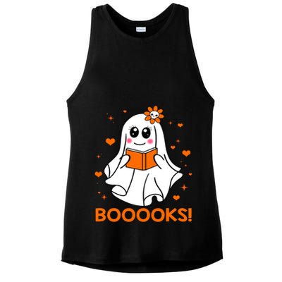 Booooks Cute Ghost Boo Reading Library Books Halloween Funny Gift Ladies PosiCharge Tri-Blend Wicking Tank