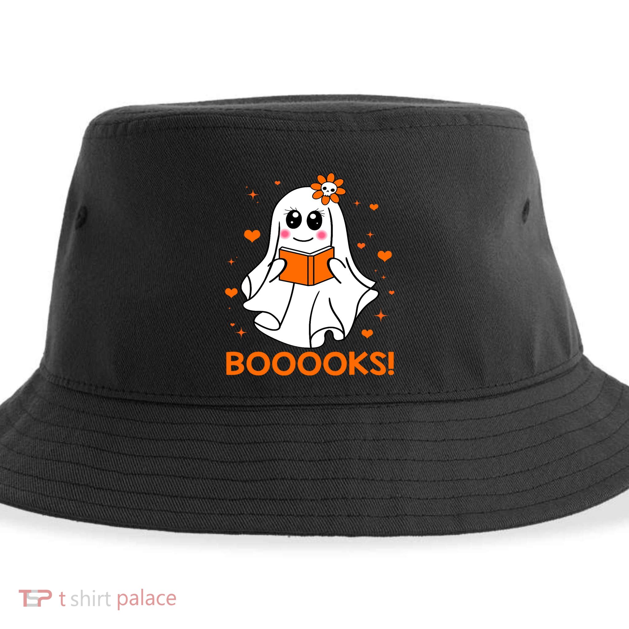 Booooks Cute Ghost Boo Reading Library Books Halloween Funny Gift Sustainable Bucket Hat