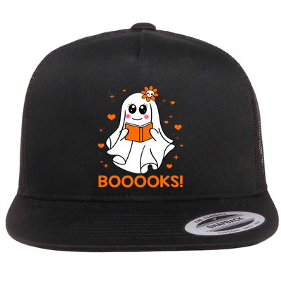 Booooks Cute Ghost Boo Reading Library Books Halloween Funny Gift Flatbill Hat