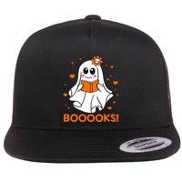 Booooks Cute Ghost Boo Reading Library Books Halloween Funny Gift Flat Bill Trucker Hat
