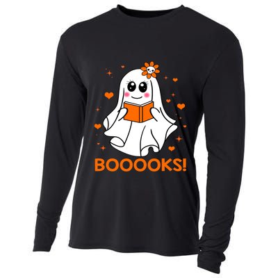 Booooks Cute Ghost Boo Reading Library Books Halloween Funny Gift Cooling Performance Long Sleeve Crew
