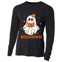 Booooks Cute Ghost Boo Reading Library Books Halloween Funny Gift Cooling Performance Long Sleeve Crew