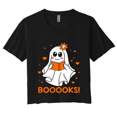 Booooks Cute Ghost Boo Reading Library Books Halloween Funny Gift Crop Top