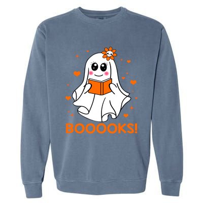 Booooks Cute Ghost Boo Reading Library Books Halloween Funny Gift Garment-Dyed Sweatshirt