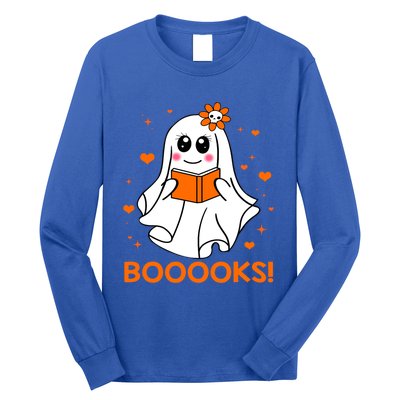 Booooks Cute Ghost Boo Reading Library Books Halloween Funny Gift Long Sleeve Shirt