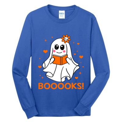 Booooks Cute Ghost Boo Reading Library Books Halloween Funny Gift Tall Long Sleeve T-Shirt