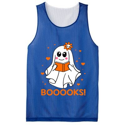 Booooks Cute Ghost Boo Reading Library Books Halloween Funny Gift Mesh Reversible Basketball Jersey Tank