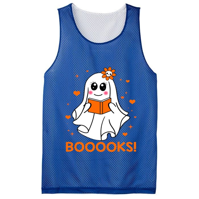 Booooks Cute Ghost Boo Reading Library Books Halloween Funny Gift Mesh Reversible Basketball Jersey Tank
