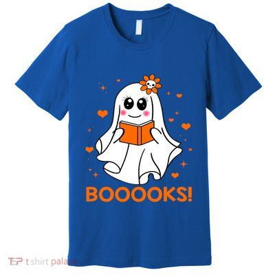 Booooks Cute Ghost Boo Reading Library Books Halloween Funny Gift Premium T-Shirt