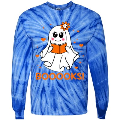 Booooks Cute Ghost Boo Reading Library Books Halloween Funny Gift Tie-Dye Long Sleeve Shirt